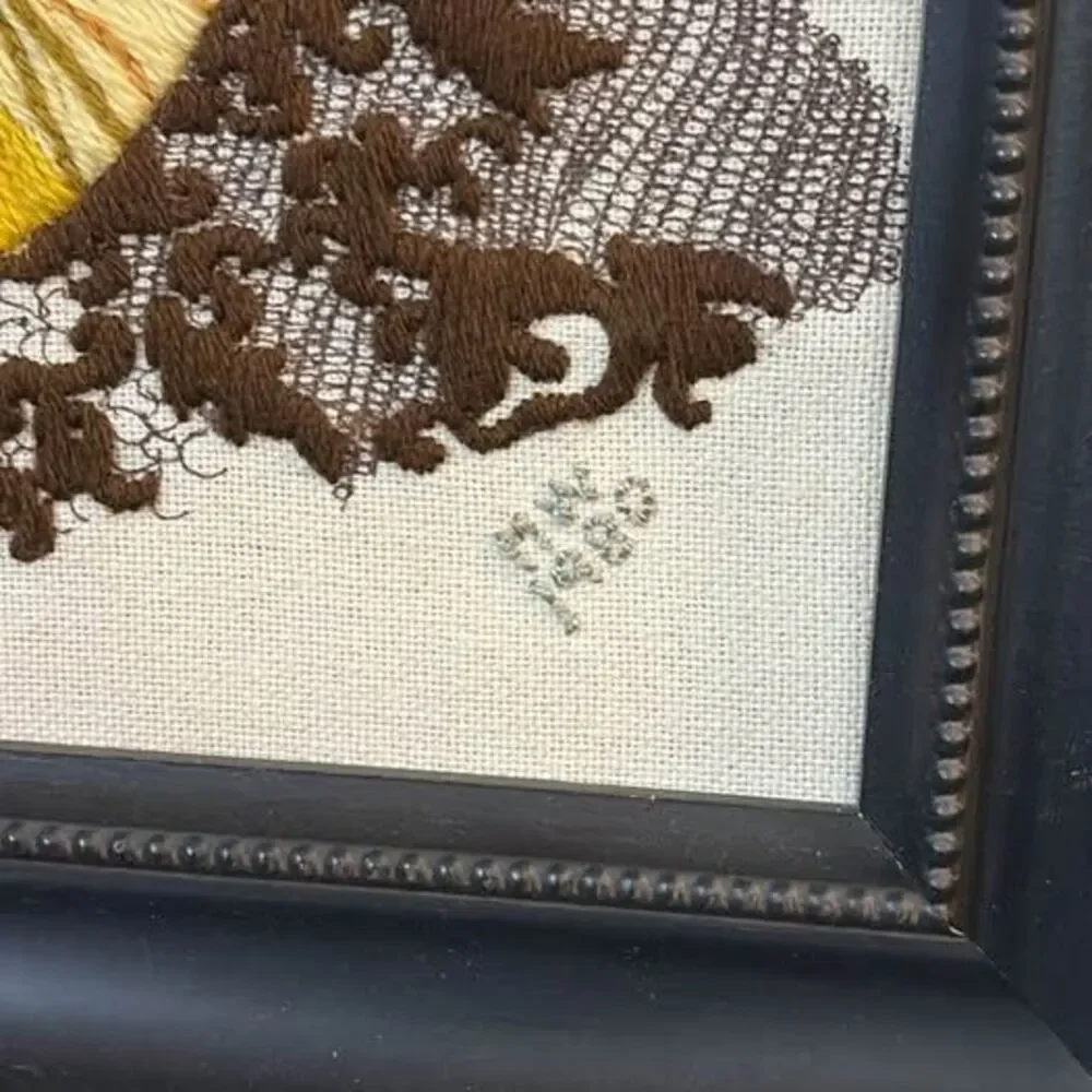 Vintage 1980 Musical Instrument Needlepoint Framed Art